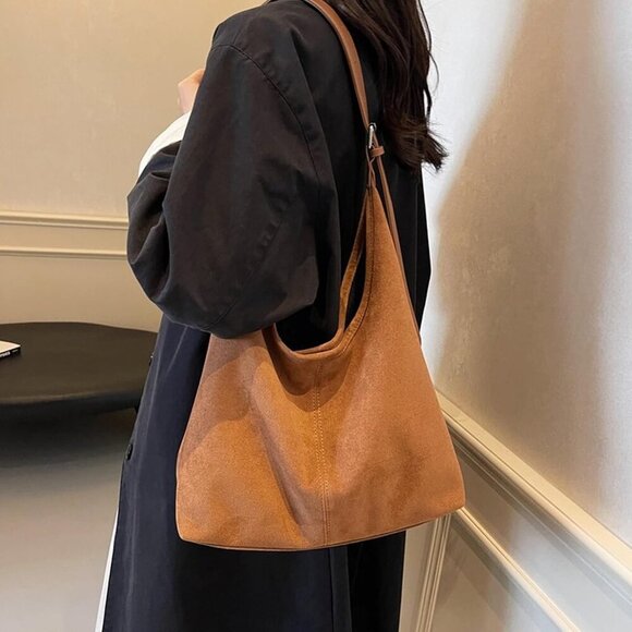 Suede Slouchy Hobo Bag Large Capacity Women Shoulder Tote for Travel Work - Picture 4 of 6